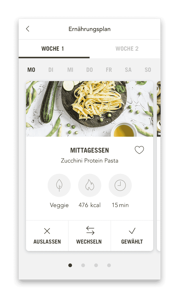Basisch Fit Ernährungsplan Plan mit Mahlzeiten (Smartphone Ansicht Beispiel Tag)